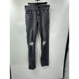 True Religion Men's Ricky Relaxed Straight Black & Purple Distressed Jeans 29x32